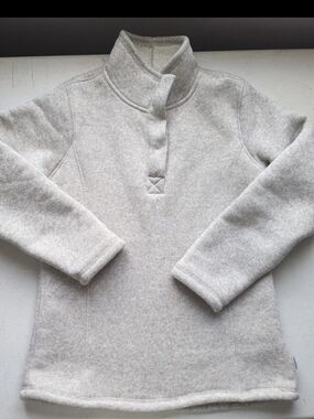 NEW! AVALANCHE Womens Sherpa Lined 1/4 Button Light Beige Pullover Sweater Sz M